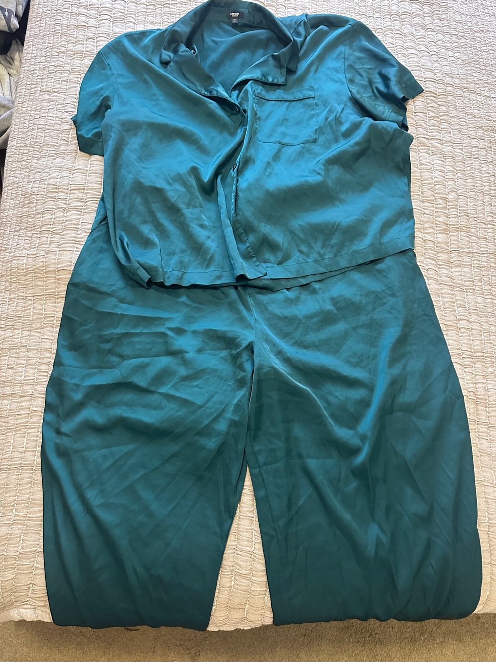Express Teal Short-Sleeve Jumpsuit